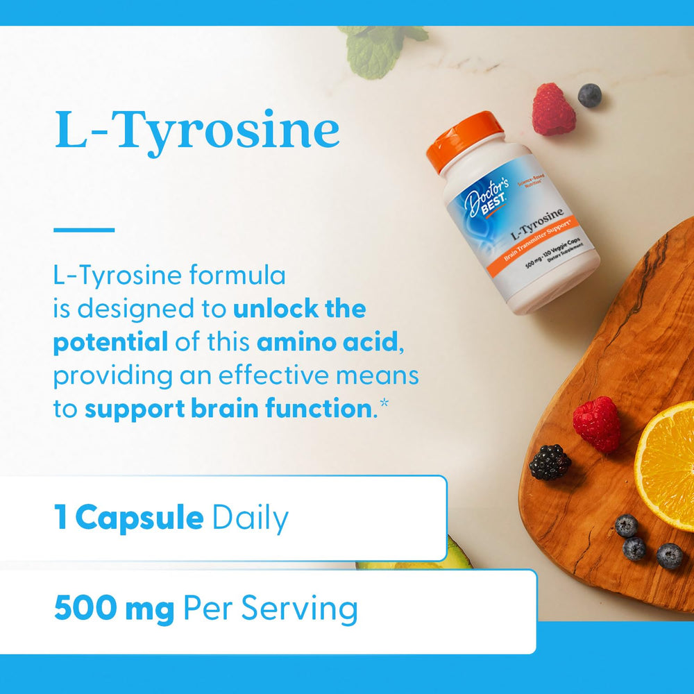 Packaging of Doctors Best L-Tyrosine 500 mg veggie caps