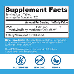 Label highlighting 1500 mg MSM per serving