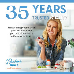 Non-GMO, gluten-free, soy-free, vegetarian badge and product info