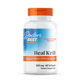 Doctor's Best Real Krill 350mg bottle showing daily omega-3 support in a practical package
