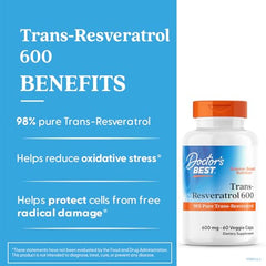 Bottle of Doctor's Best Trans-Resveratrol 600 mg capsules