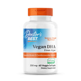 Doctors Best Vegan DHA algae softgels bottle highlights plant-based cognitive support possibilities.