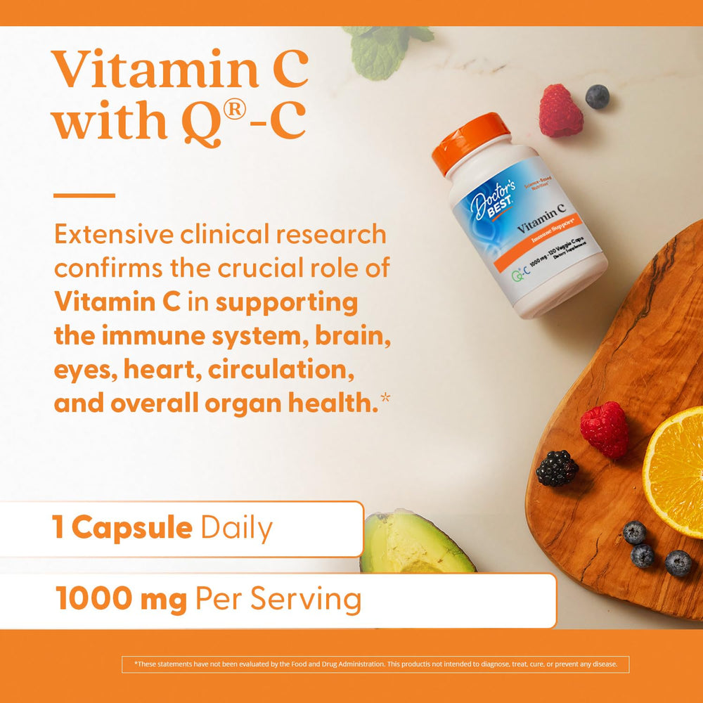 Ingredients and quality claims for Doctor's Best Vitamin C with Q-C 1000 mg