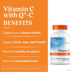 Close-up of vitamin C bottle label for Doctor's Best Vitamin C with Q-C 1000 mg
