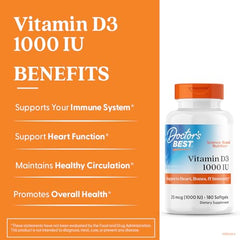 Front label showing Vitamin D3 1000 IU dosage and certifications