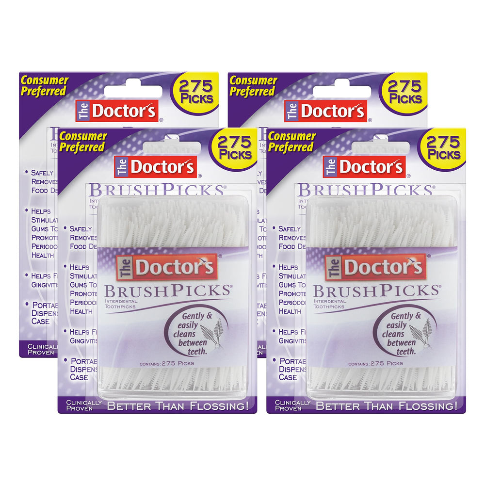 The Doctor's BrushPicks hero image displaying the 2-in-1 interdental brush and toothpick design.