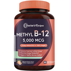 Product image of Doctor's Recipes B12 methylcobalamin 5000 mcg fast-dissolve peach tablet - front view