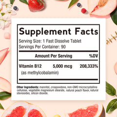 Close-up of Doctor's Recipes B12 methylcobalamin 5000 mcg peach tablet dissolving