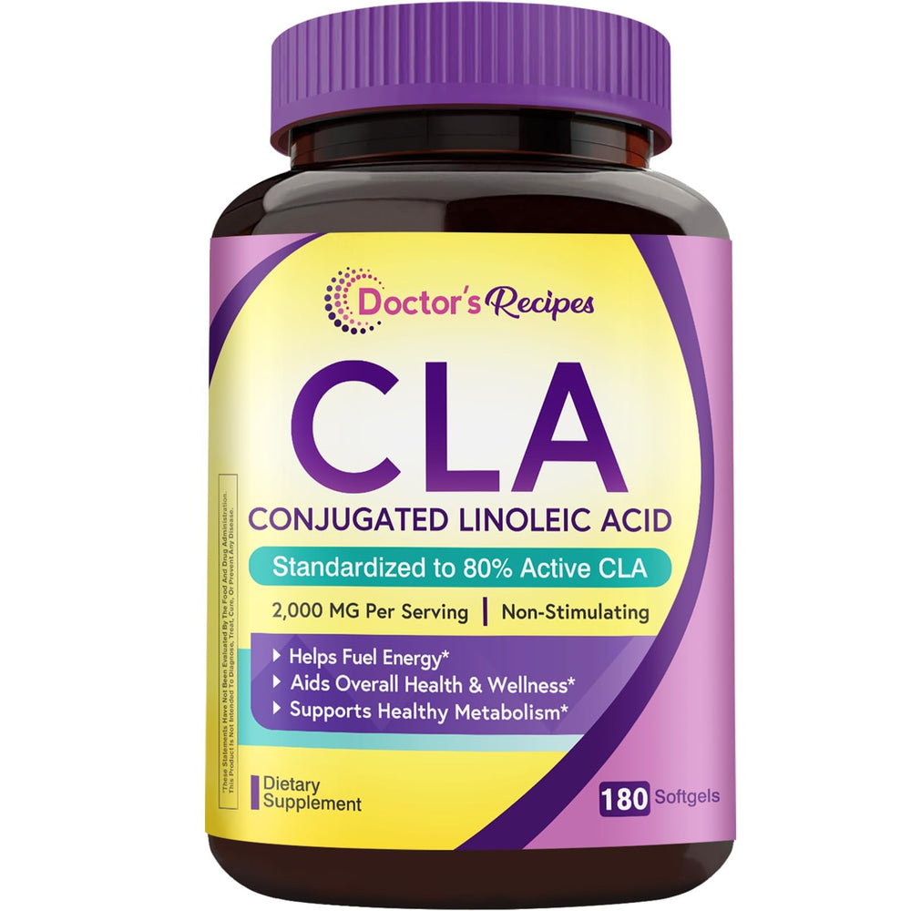 Doctor's Recipes CLA supplement bottle showing high-strength metabolism support