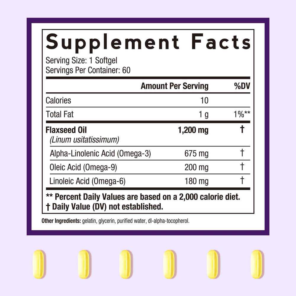 Close-up of flaxseed oil softgel capsules