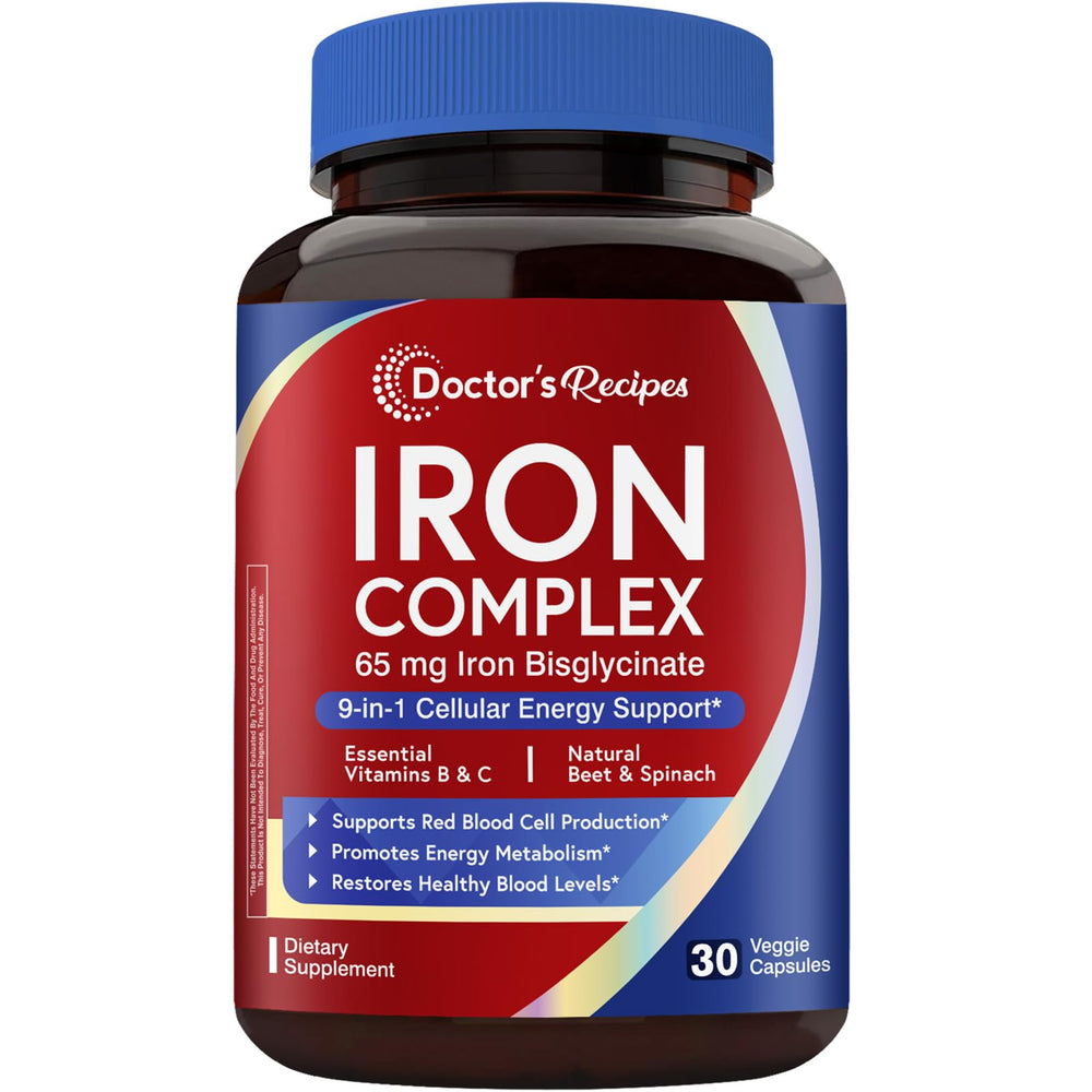 Doctor’s Recipes Iron Complex for Women bottle with 65 mg iron bisglycinate