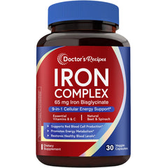 Doctor’s Recipes Iron Complex for Women bottle with 65 mg iron bisglycinate