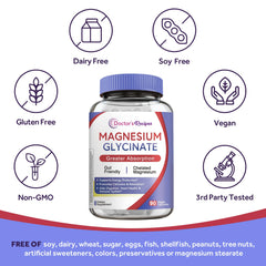 Icons illustrating bone, heart, energy, and nerve support from magnesium glycinate