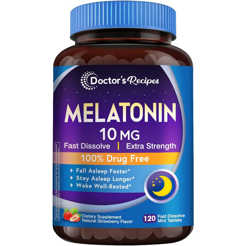 Bottle of Doctor's Recipes Melatonin 10 mg fast-dissolve tablets