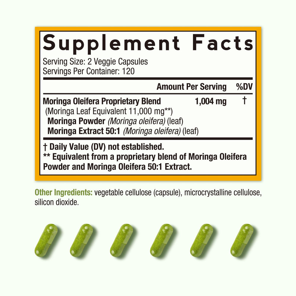 Serving size and dosage information for Moringa supplement