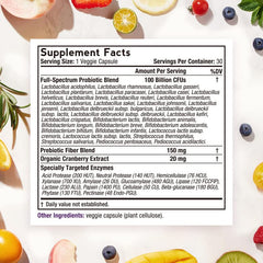 Close-up of probiotic capsules showing 32 strains