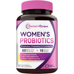 Doctor's Recipes Women's Probiotic bottle with 60 capsules for daily gut balance.