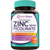 Bottle of Doctor’s Recipes Zinc Picolinate 50 mg – 120 vegan capsules