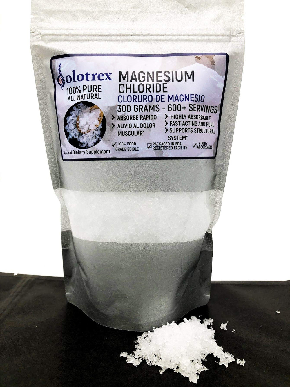 Close-up of magnesium chloride powder texture