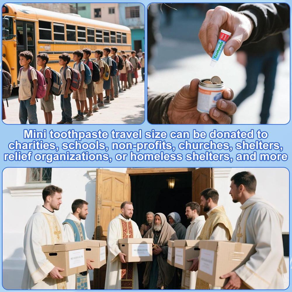 Mini toothpaste suitable for donation to charities and shelters