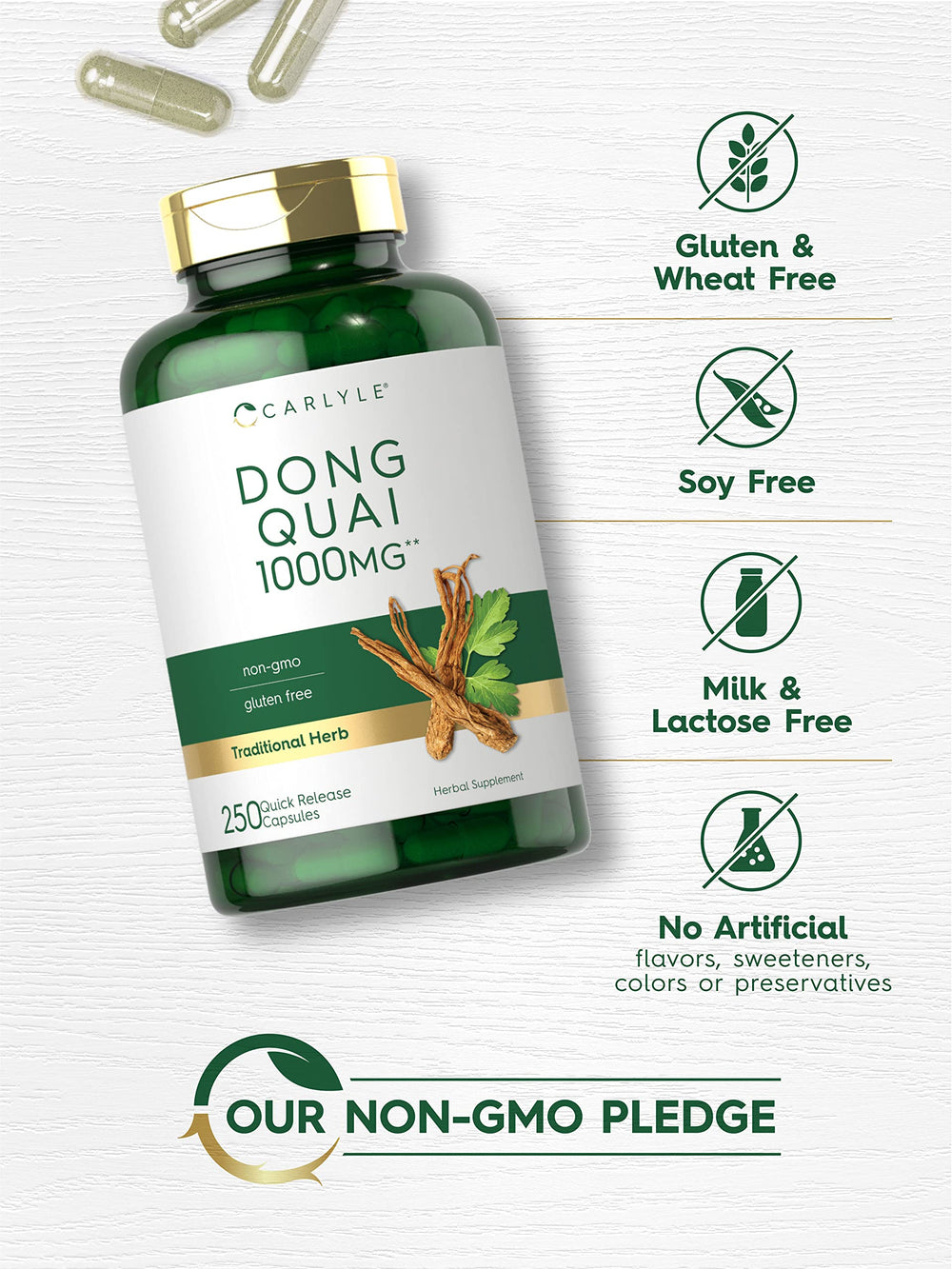 Quick-release capsules with Dong Quai root powder