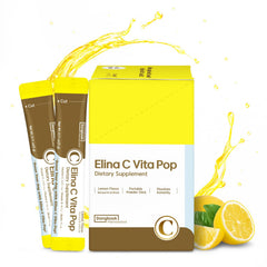Front view of DONGKOOK Vita Pop Vitamin C 2000mg box with lemon flavor