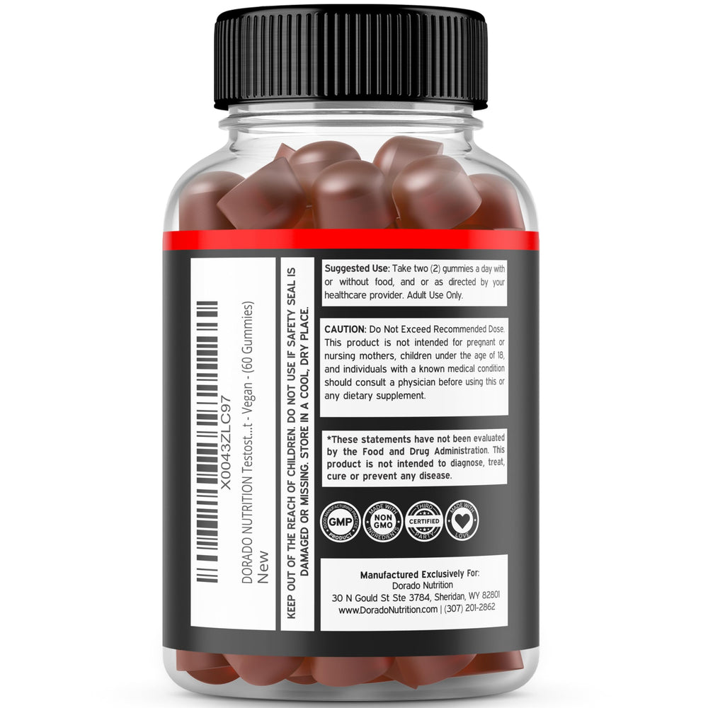 Dorado Nutrition ingredients closeup showcases Tongkat Ali and Ashwagandha in a flavorful gummy.