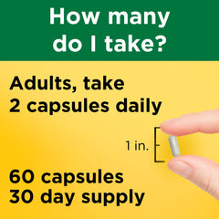 Graphic showing two capsules with a glass of water and a meal