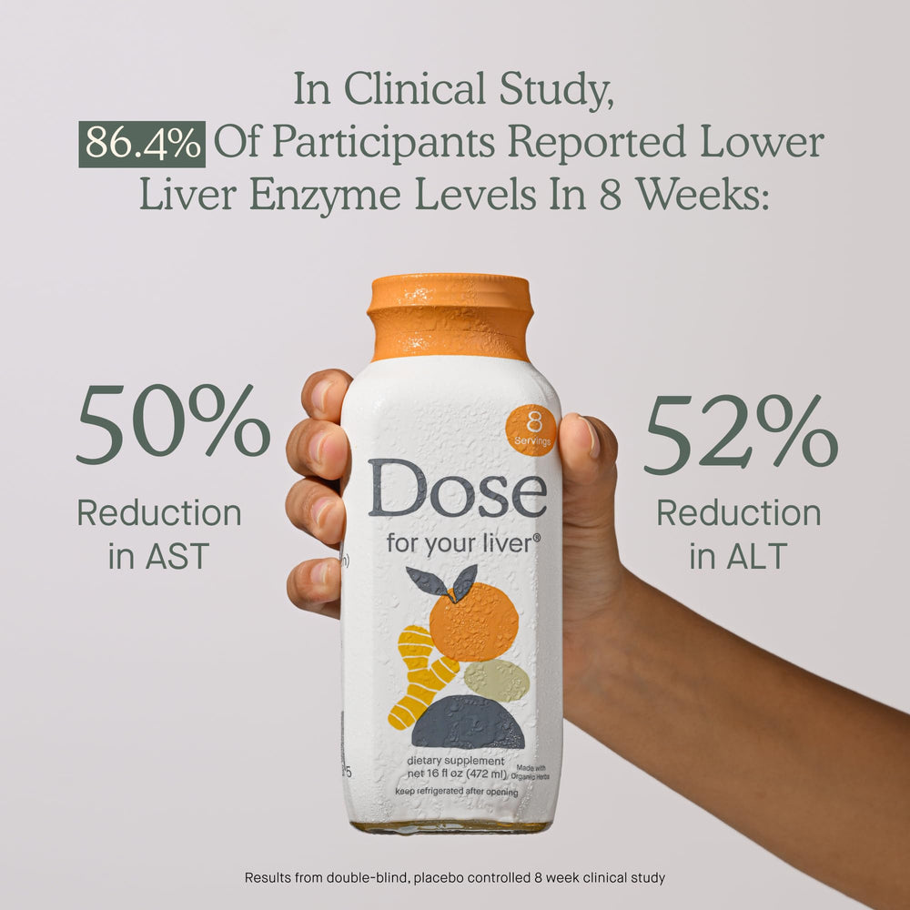 DOSE 16oz bottle closeup showing organic ingredients.