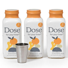DOSE liver cleanse bottle on the counter for daily liver support.