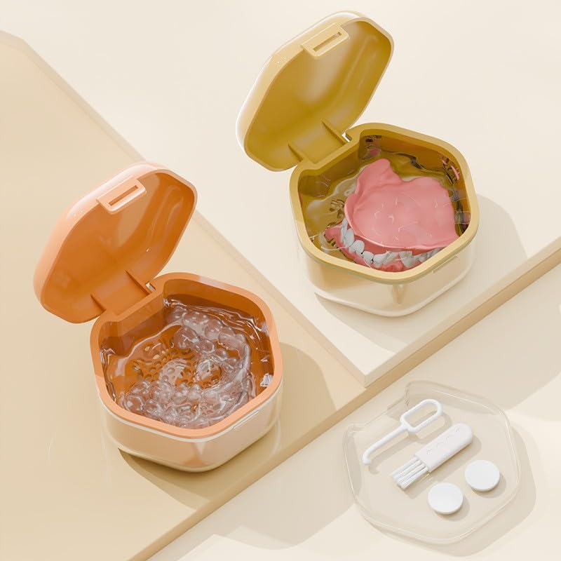 Open interior showing built-in partition for brushes and mouthcare items