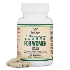 Double Wood Liboost bottle-front view showing daily libido support for women.