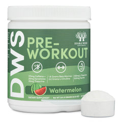 Double Wood preworkout scoop-dispense image showing quick scooping for workouts.