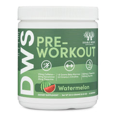 Double Wood Preworkout Watermelon Lime jar boosts focused energy for workouts.