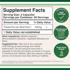 Double Wood Theacrine capsules-closeup highlights the precise 100 mg dose per pill for predictable energy