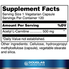 Close-up of bottle and label for Acetyl L-Carnitine 500 mg