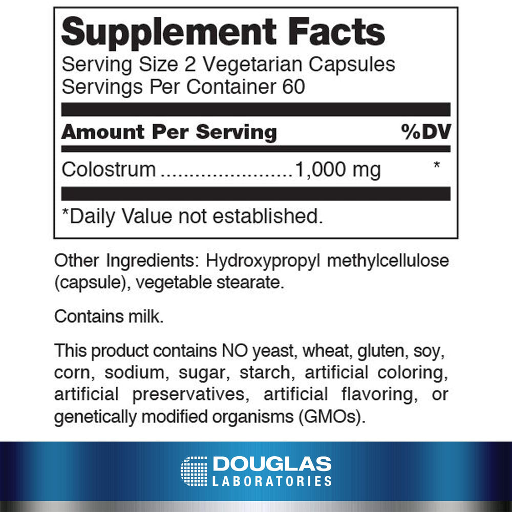 Close-up of Douglas Laboratories Colostrum 120 capsules