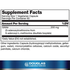 Front view of Douglas Laboratories SAM-e bottle label
