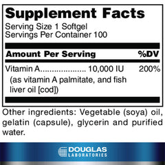 Douglas Laboratories Vitamin A softgels pour demonstrates easy daily intake for vision health.