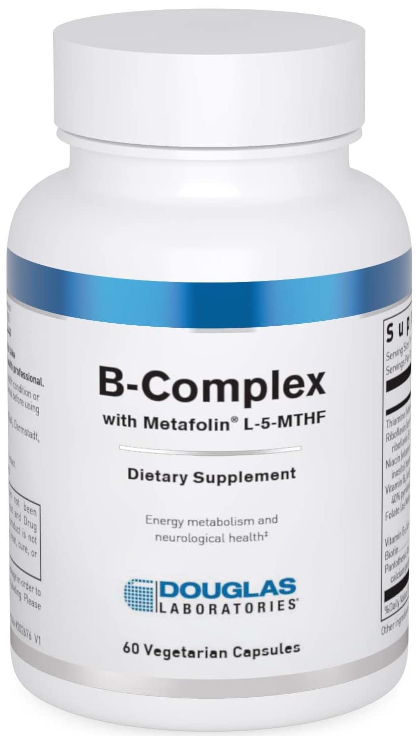 Douglas Laboratories B-Complex with Metafolin bottle on a clean surface