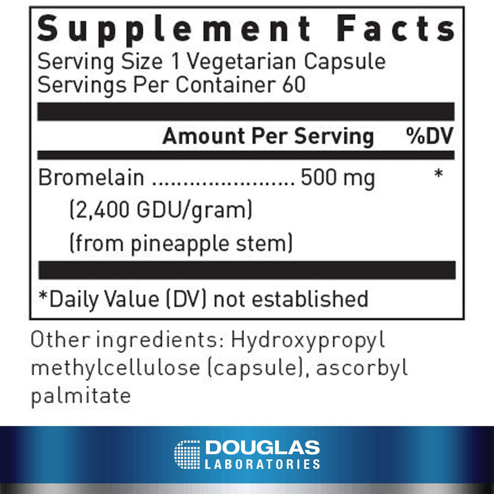 Close-up of Bromelain 500 mg label