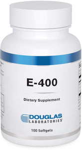 Front view of Douglas Laboratories E-400 Vitamin E bottle