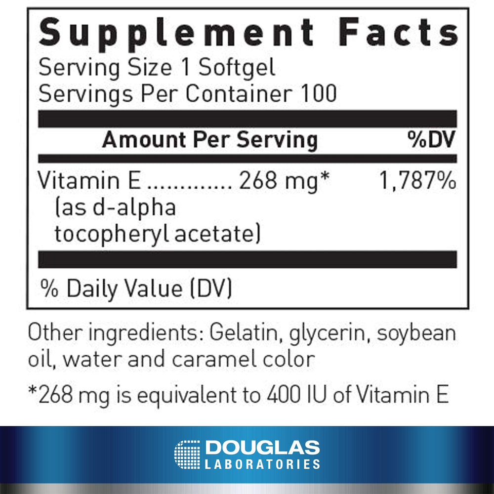 Close-up of E-400 Vitamin E bottle label