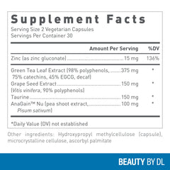 Key ingredients of Hair Growth+: grape seed and green tea polyphenols, zinc, and taurine