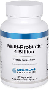 Packaging shot of Douglas Laboratories Multi-Probiotic 4 Billion bottle with 100 capsules
