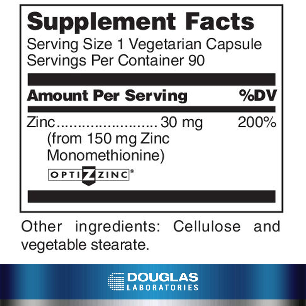 Close-up of Opti Zinc 30 mg bottle label