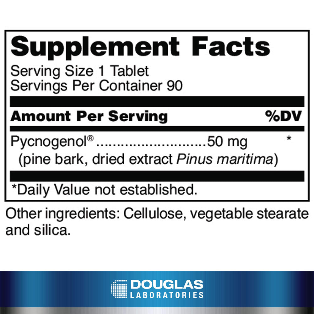 Front label of Pycnogenol Pine Bark Extract 50 mg