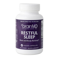 Bottle of Dr. Amen brainMD Restful Sleep 60 capsules on a white background