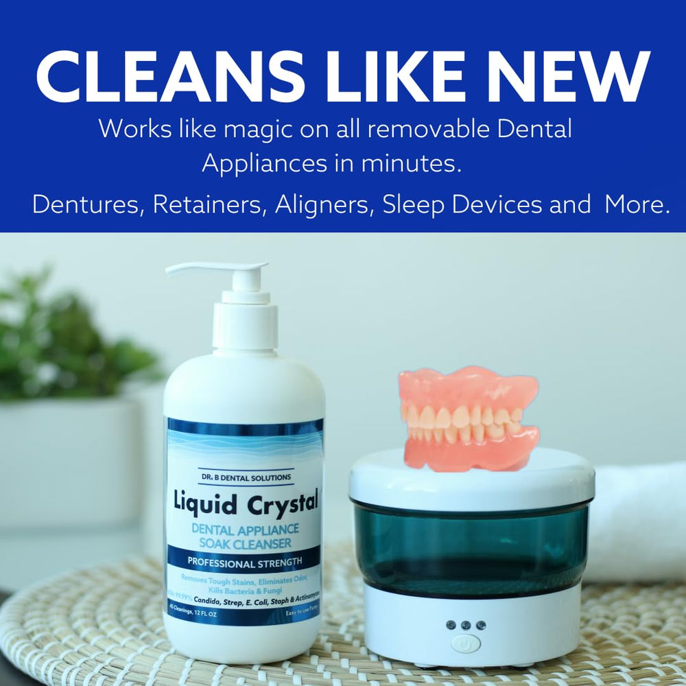 Oral appliances soaking in Liquid Crystal Soak Cleanser