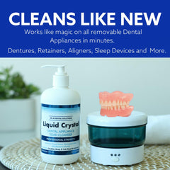 Oral appliances soaking in Liquid Crystal Soak Cleanser